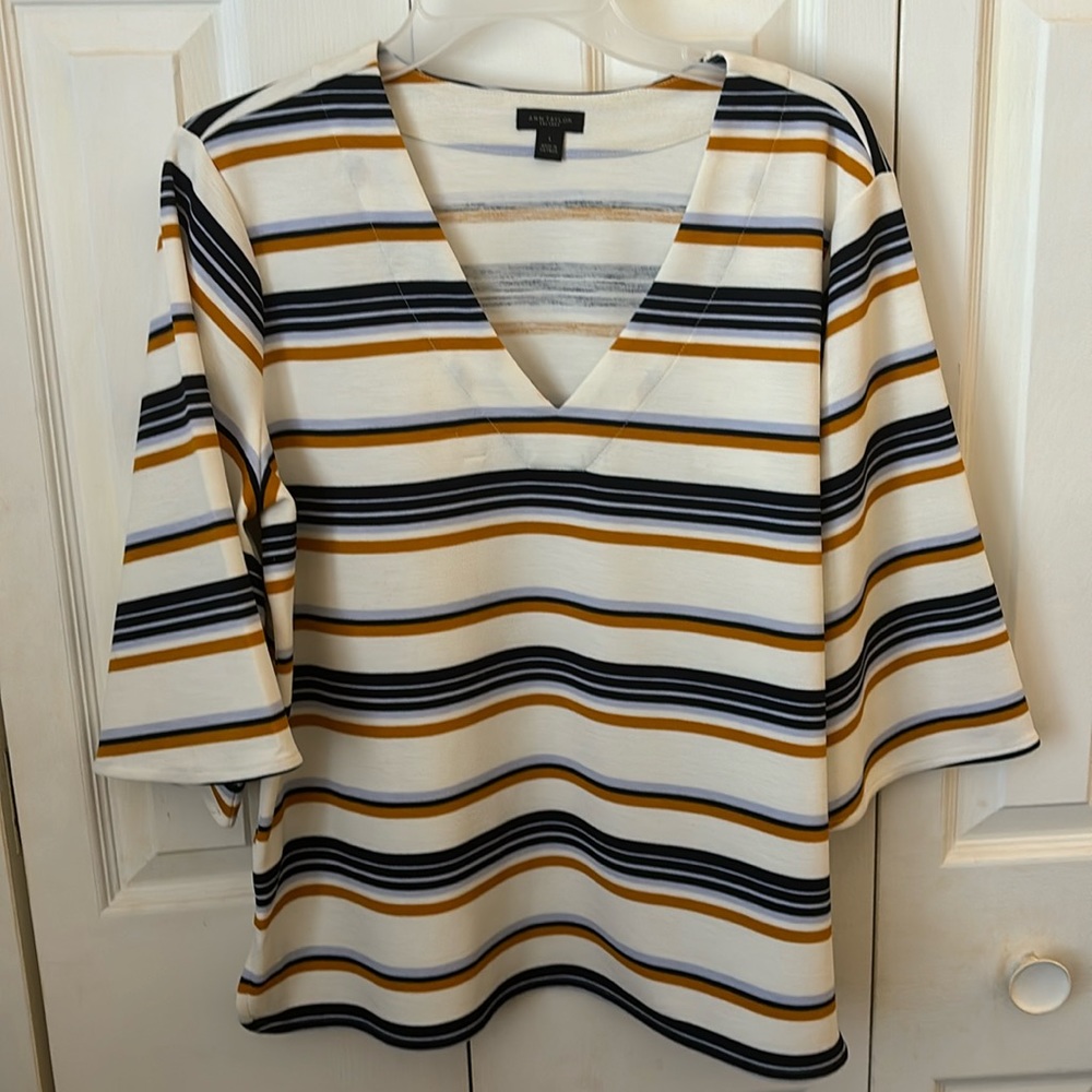 Ann Taylor striped bell sleeve blouse